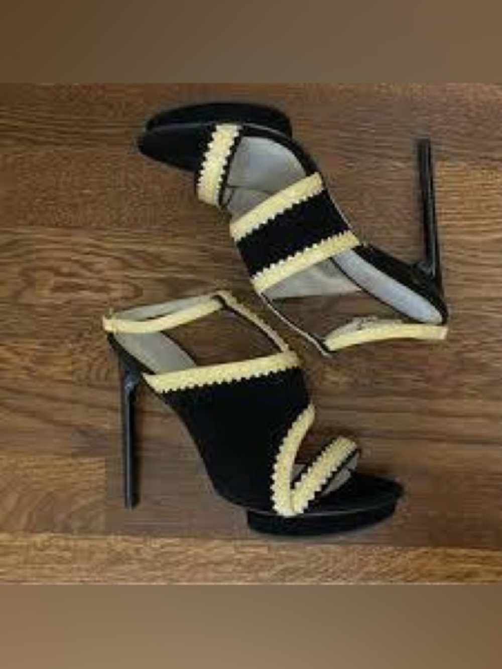 Jason Wu Black and Yellow Zigzag Strap Slingback Heels - Picture 3 of 9